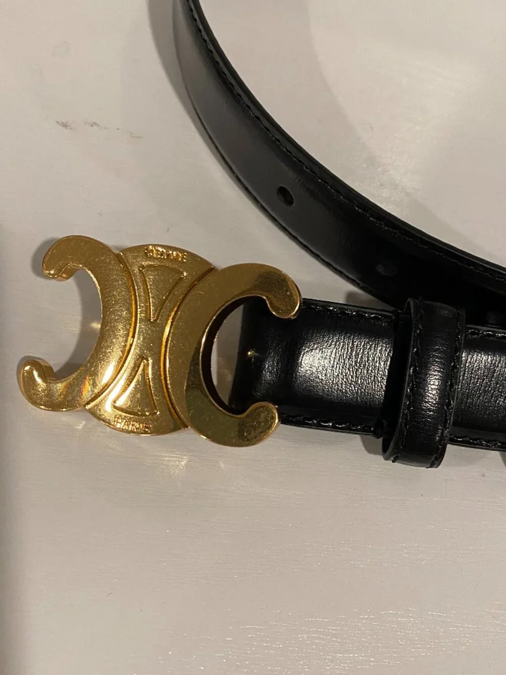Celine Black Leather Belt with Gold Buckle